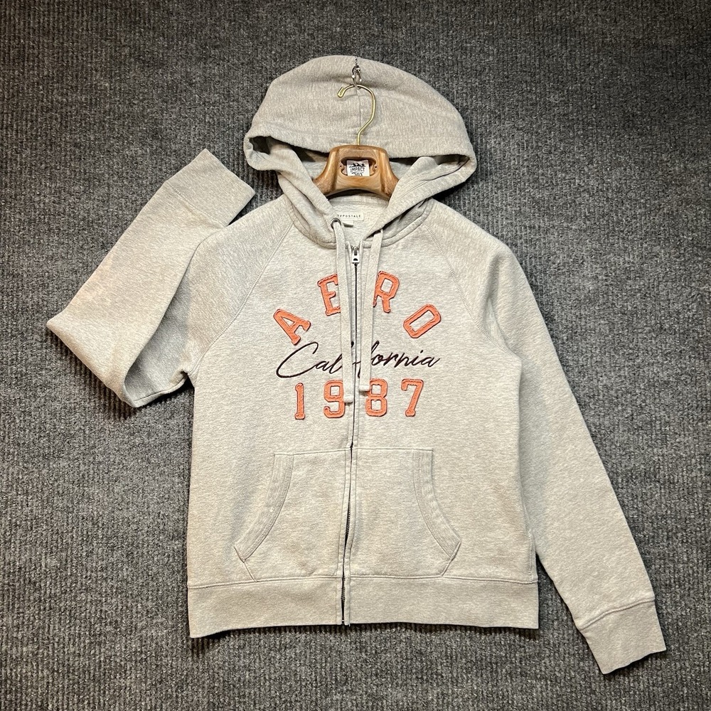 Aeropostale Women's‎ Full Zip Hoodie Jacket Size Large Gray Y2K Babydoll Trendy